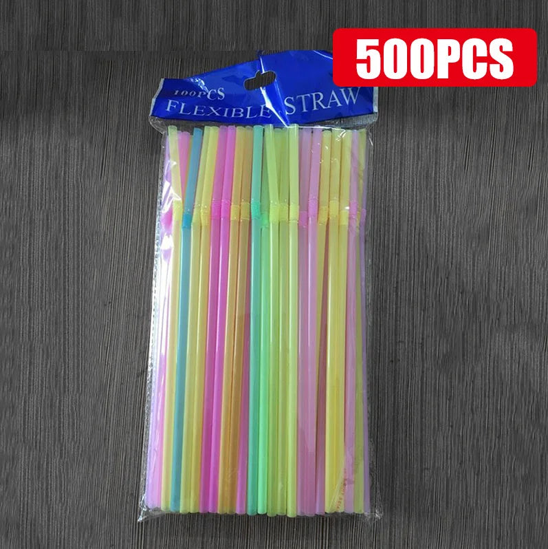 50-1000Pcs Multicolor Straw Drinking Kunststof Straws for Wedding Party Supplies Beverage Kitchen Cocktail Drinking Straws