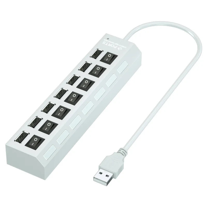 USB 2.0 Hub 4/7 Port Splitter Power Adapter With ON/OFF Switch Multiple Expander HUB For PC Laptop MacBook Desktop Accessories
