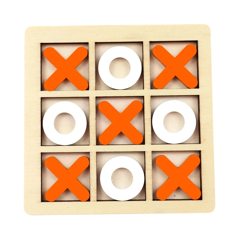 Montessori Chess Play Jigsaw Toy Game Wooden XO Tic Tac Toe Game Interaction Puzzles Training Brain Learning Early Education Toy