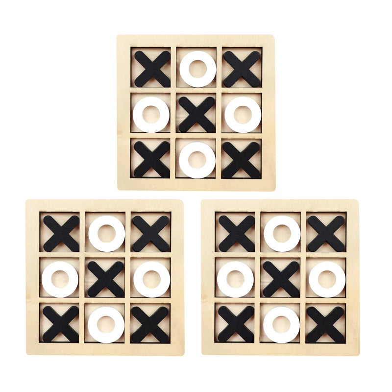 Montessori Chess Play Jigsaw Toy Game Wooden XO Tic Tac Toe Game Interaction Puzzles Training Brain Learning Early Education Toy