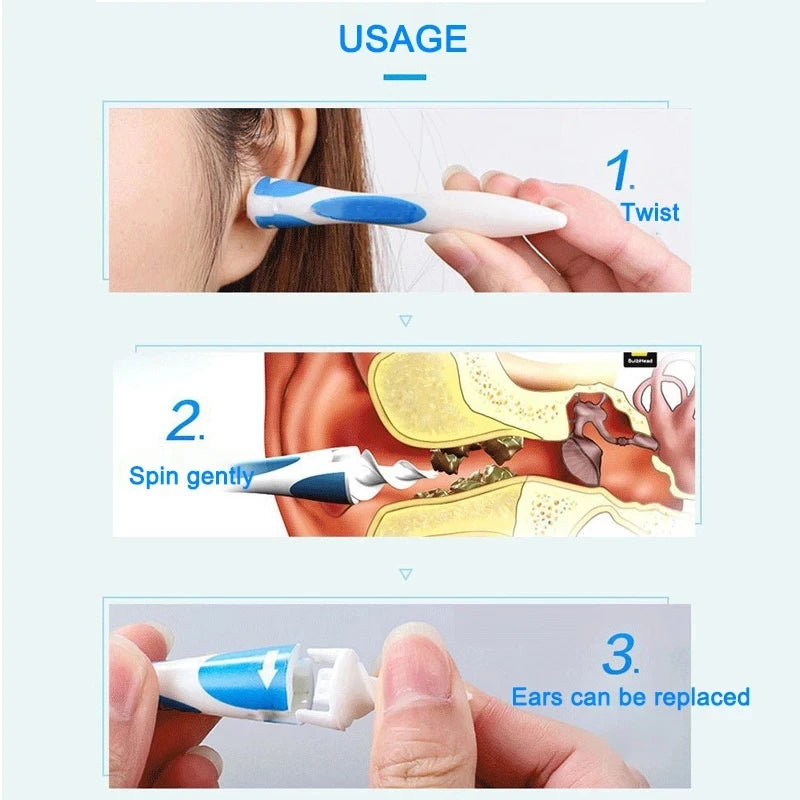 Ear Cleaner With Soft Silicone Ear Wax Remover Tool 16 Replacement Tips Spiral Earwax Health Ear Cleaner Care Tools