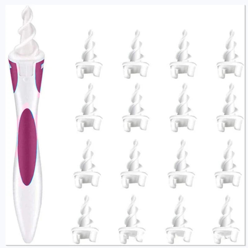 Ear Cleaner With Soft Silicone Ear Wax Remover Tool 16 Replacement Tips Spiral Earwax Health Ear Cleaner Care Tools