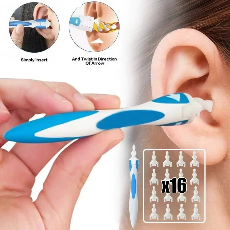 Ear Cleaner With Soft Silicone Ear Wax Remover Tool 16 Replacement Tips Spiral Earwax Health Ear Cleaner Care Tools