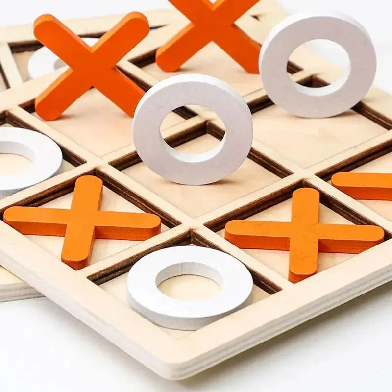 Montessori Chess Play Jigsaw Toy Game Wooden XO Tic Tac Toe Game Interaction Puzzles Training Brain Learning Early Education Toy