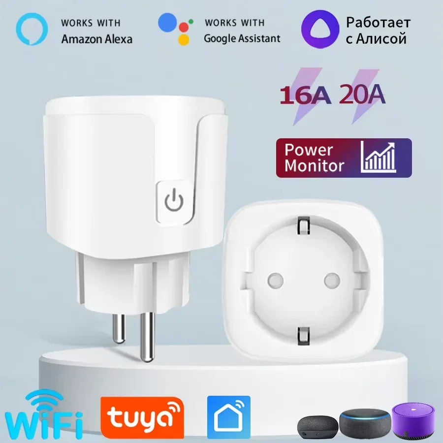 Smart Plug EU WiFi Socket 16A/20A Tuya Power Monitoring Smart Life APP Control Remote Timer Voice Control Alexa Google Home